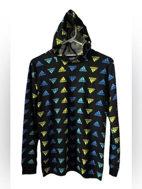Adidas Dark Gray Hoodie with Yellow and Blue Accents